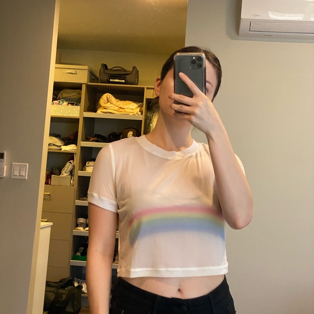 Urban Outfitters sheer rainbow crop top, size M